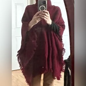 Vintage Cashmere Poncho in Burgandy